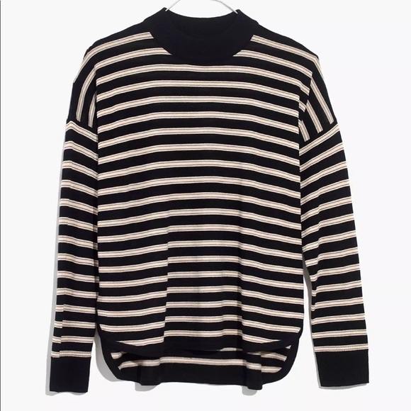 Madewell Sweaters - Madewell Mockneck Boxy Pullover Sweater in Stripe merino wool striped sweater